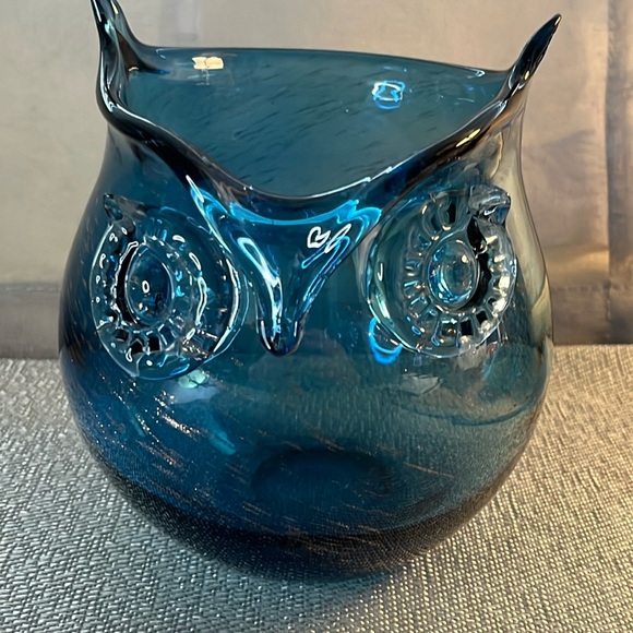Source Unknown Other - Blown Glass Owl Bowl Vase - Blue